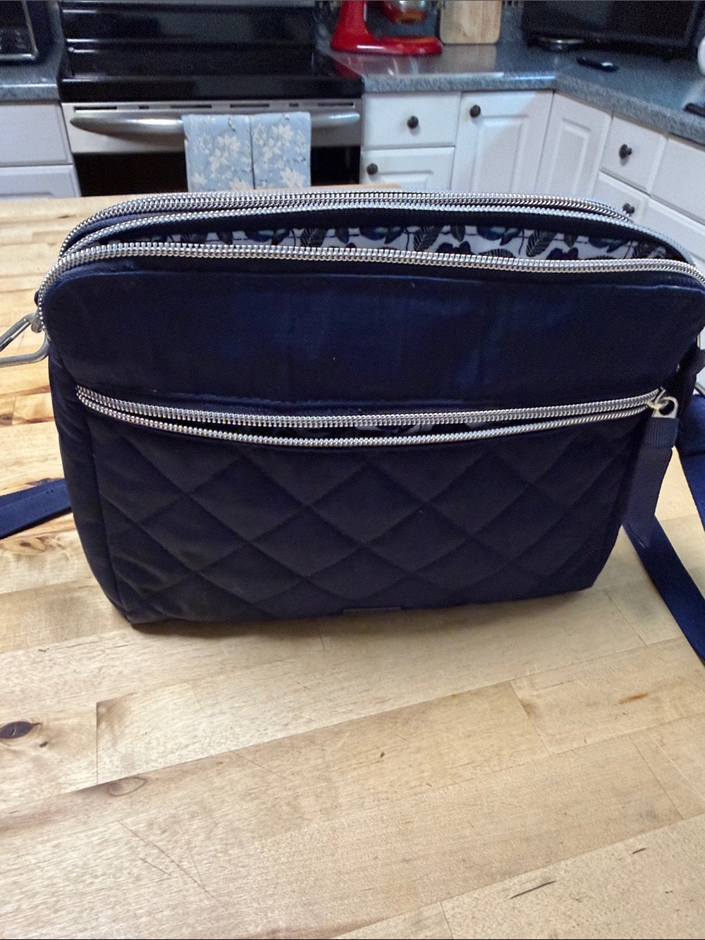 Vera Bradley Navy Quilted Crossbody with Silver Zippers